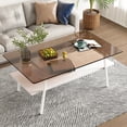 thumbnail image 2 of Modern Brown Tempered Glass Coffee Table with White Metal Legs,  Perfect for Living Room Decor, 2 of 10