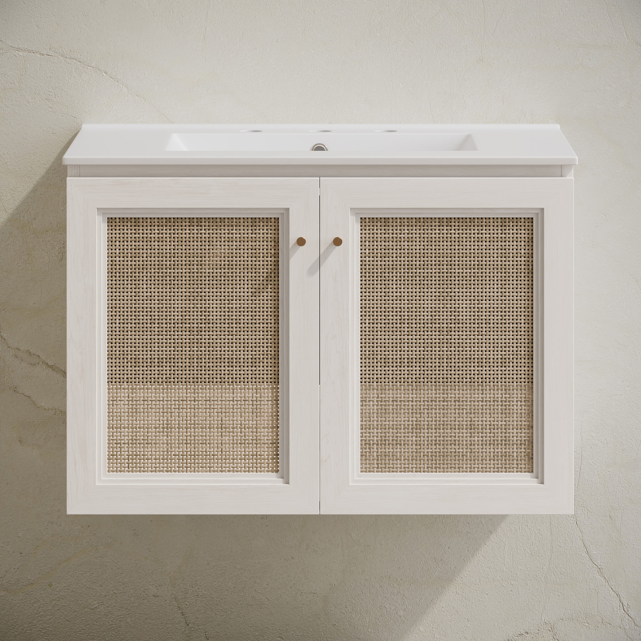 Classe 30" Wall-Mounted Bathroom Vanity in White Oak with Widespread Faucet Holes Vanity Top