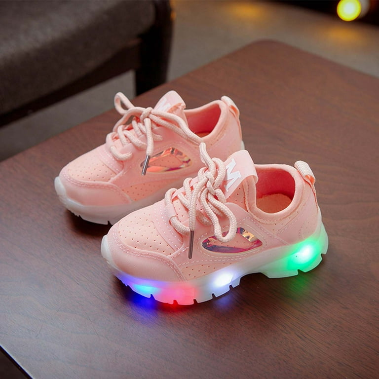  Barefoot Children Shoes LED Lighting Casual Shoes Boys Girls  Students White Cute Soft Sole Sport Sneakers (Pink, 7.5 Infant)