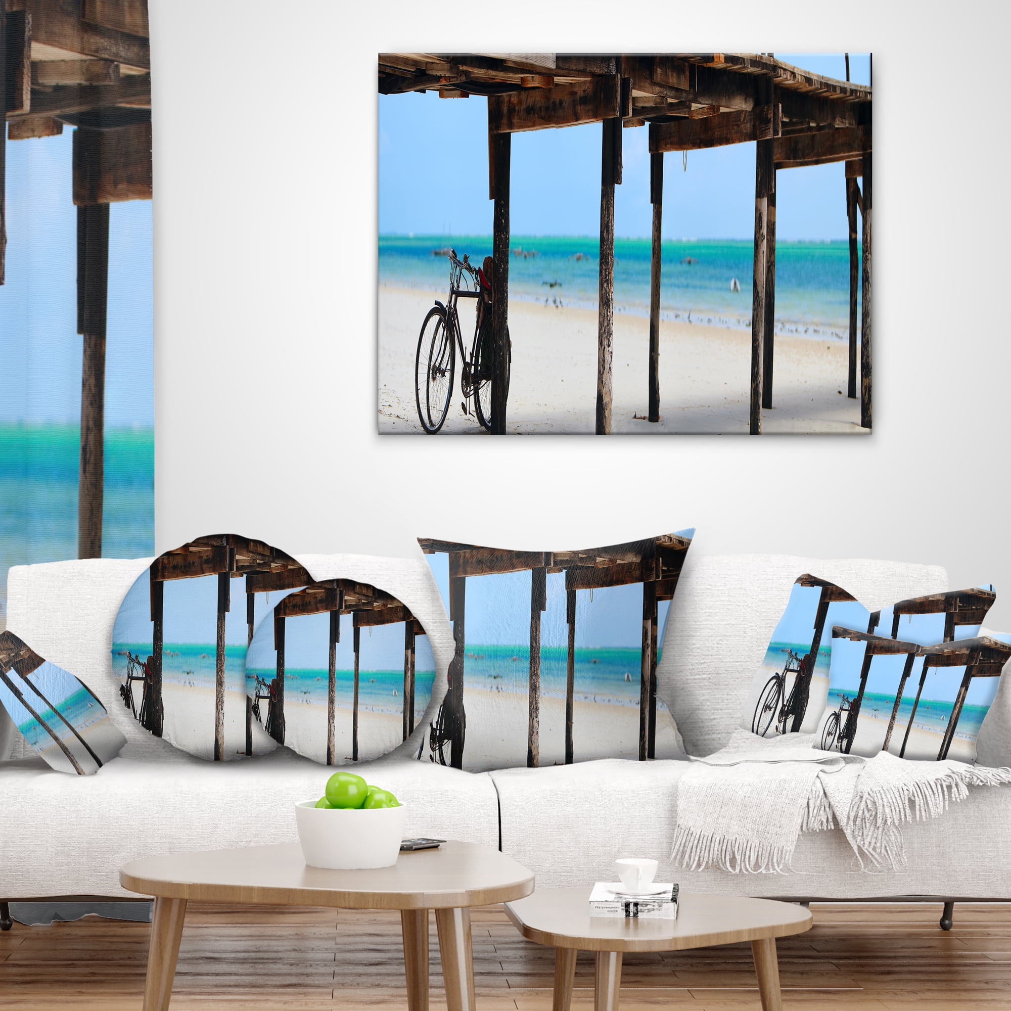 Designart White Sand Beach in Zanzibar Island - Modern Seascape Throw Pillow - 16x16