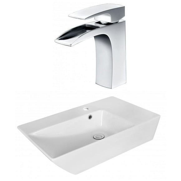American Imaginations 25.5-in. W Above Counter White Bathroom Vessel Sink Set For 1 Hole Center Faucet AI-18072