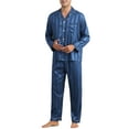 thumbnail image 5 of INSPIRE CHIC Men's 2 Pieces Satin Long Sleeve Striped Button Down Casual Pajamas Set L Navy, 5 of 6
