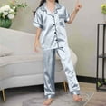 thumbnail image 6 of Pajamas Set for Boys Girls Silky Satin Pjs Sleepwear 2 PCS Set Short Sleeve Button Down Top Pants Home Wear, 6 of 7