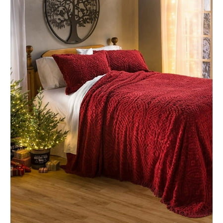 Plow & Hearth Full Wedding Ring Tufted Chenille Bedspread Antique Red