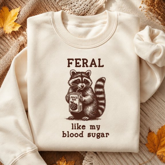 Diabetes Awareness Shirt, Feral Like My Blood Sugar Sweatshirt, Funny Raccoon Juice Box Hoodie and T-Shirt, Diabetic Gift for Women