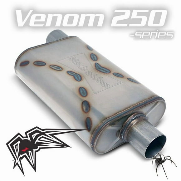 Black Widow Exhaust Exhaust Muffler BW002-P Venom 250-Series; Oval; Stainless Steel Case; Single 3 Inch Offset Inlet; Single 3 Inch Center Outlet