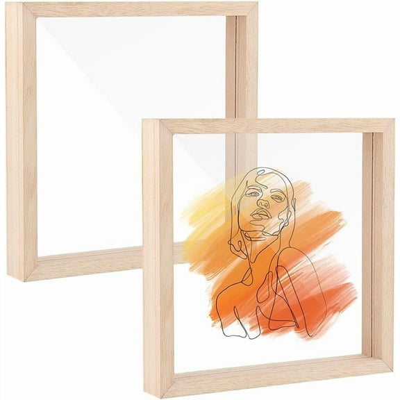 2Pcs Floating Picture Frames 7.9x7.9 inch Wooden Picture Frames Acrylic Photo Frames Pressed Flower Frames for Wall Hanging Tabletop Display Photo Postcard