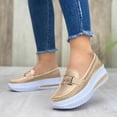 thumbnail image 2 of Rokment Platform Chunky Slip on Loafers Walking Shoes for Women 2026 Spring Fall Vintage Casual Color Block Leather Height Increasing Nursing Non Slip Work Fashion Sneakers Gold Size 8.5, 2 of 4