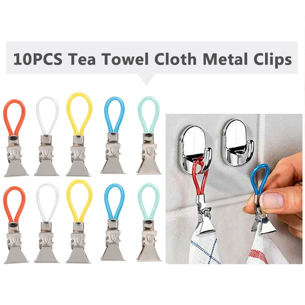 10PCS Tea Towel Clips Cloth Hanging Metal Clips Hand Towel for Kitchen