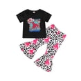 thumbnail image 1 of Mialoley Kid Girls Pants Set, T-shirt à Manches Courtes Col Rond avec Imprimé Fleurs/léopard, 1 of 9