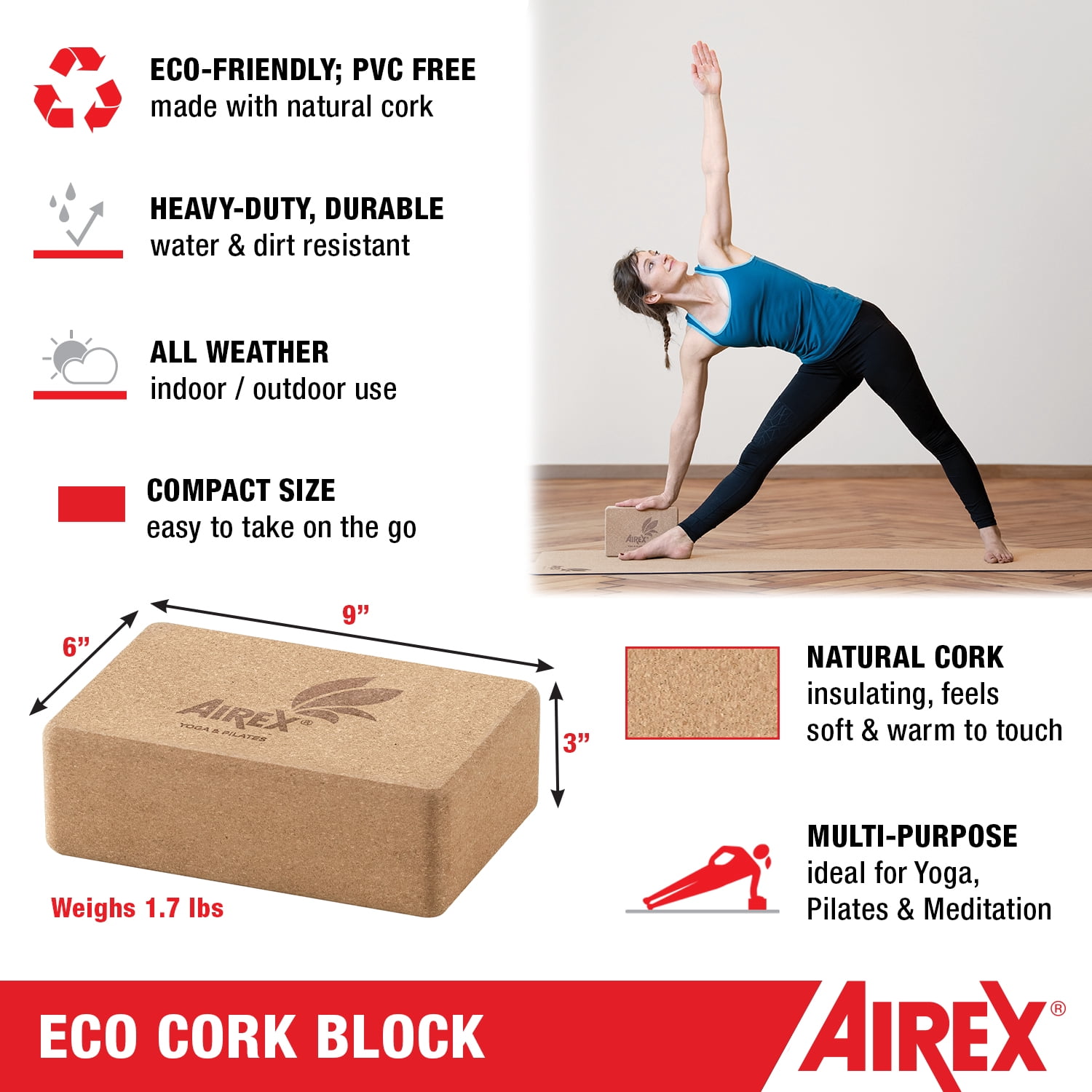 AIREX Exercise ECO Line Fitness for Yoga, Physical Therapy, Rehabilitation, Balance & Stability Exercises - ECO Cork Block Accessory