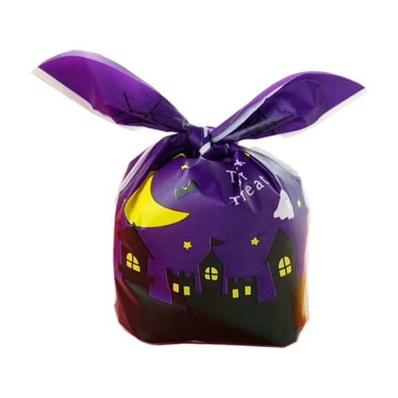 Halloween PE Candy Gift Bags for Trick-or-Treat Parties, 48-Pack, Purple