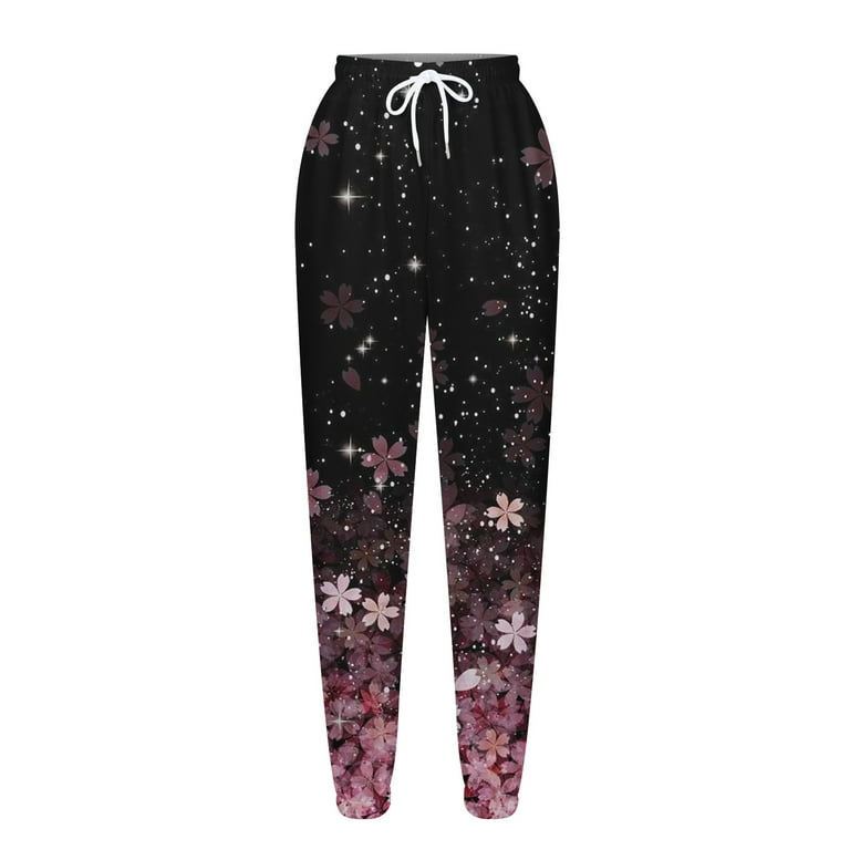 Hfyihgf Women's Joggers Sweatpants Drawstring Waisted Baggy Comfy Pants  Athletic Y2k Flower Print Lounge Trousers with Pockets(Black,S)