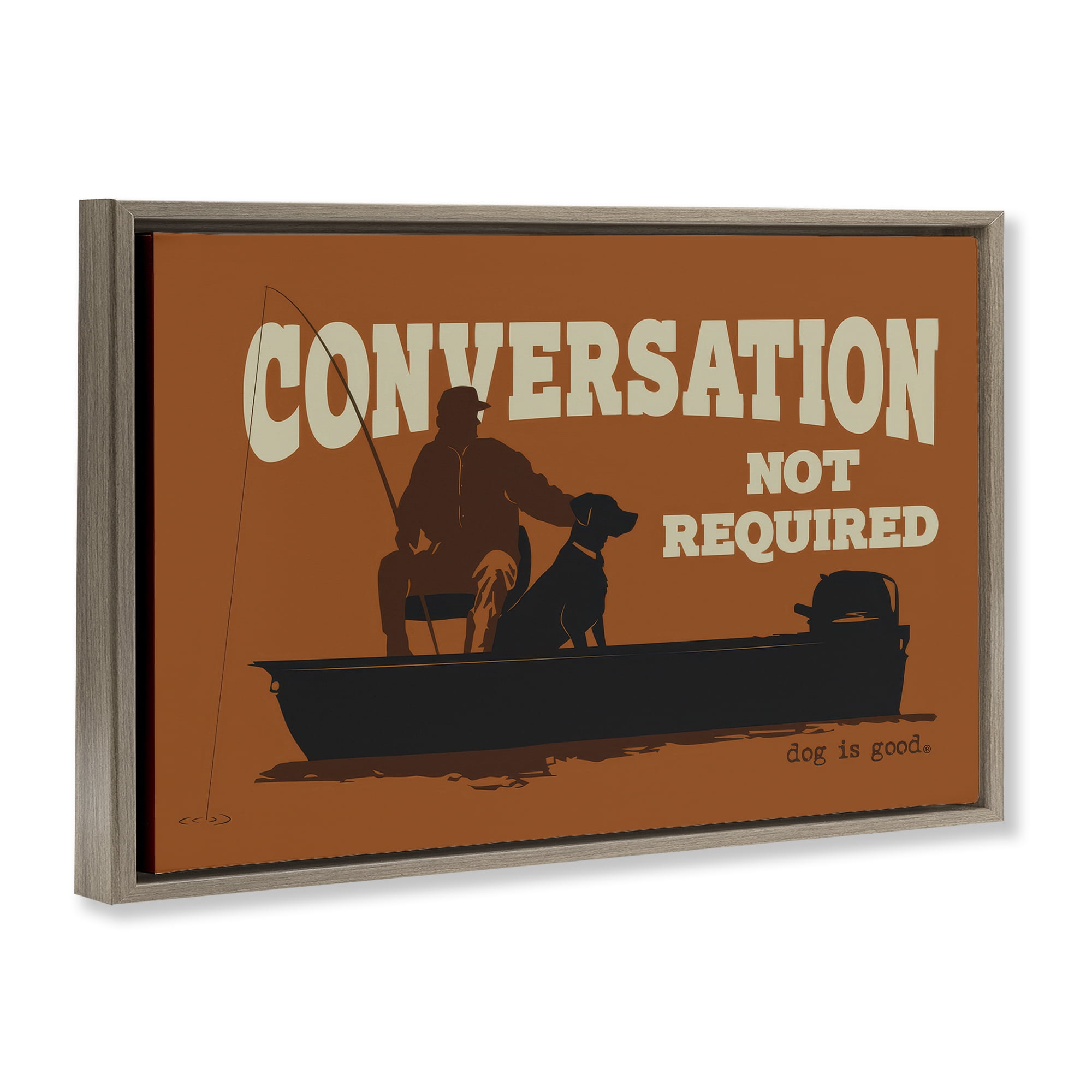 Stupell Industries Conversation Not Required Dog People Painting Brown Floater Framed Canvas Art Print Wall Art, 31 x 21