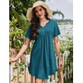 thumbnail image 3 of EKOUAER Nightgowns for Women Cotton Night Gowns Pleated Nightshirts Henley V Neck Sleepshirts Short Sleeve Sleepwear, 3 of 6