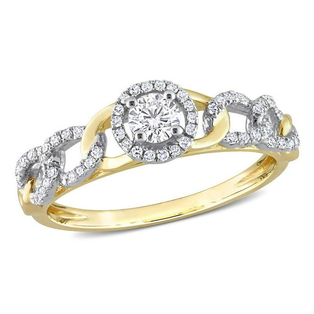 1/3 Carat (ctw G-H-I, I2-I3) Diamond Halo Link Ring in 10K Yellow Gold