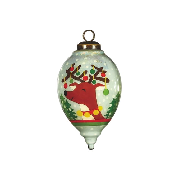 Inner Beauty Glitter Holiday Reindeer Hand Painted Glass Christmas Ornament