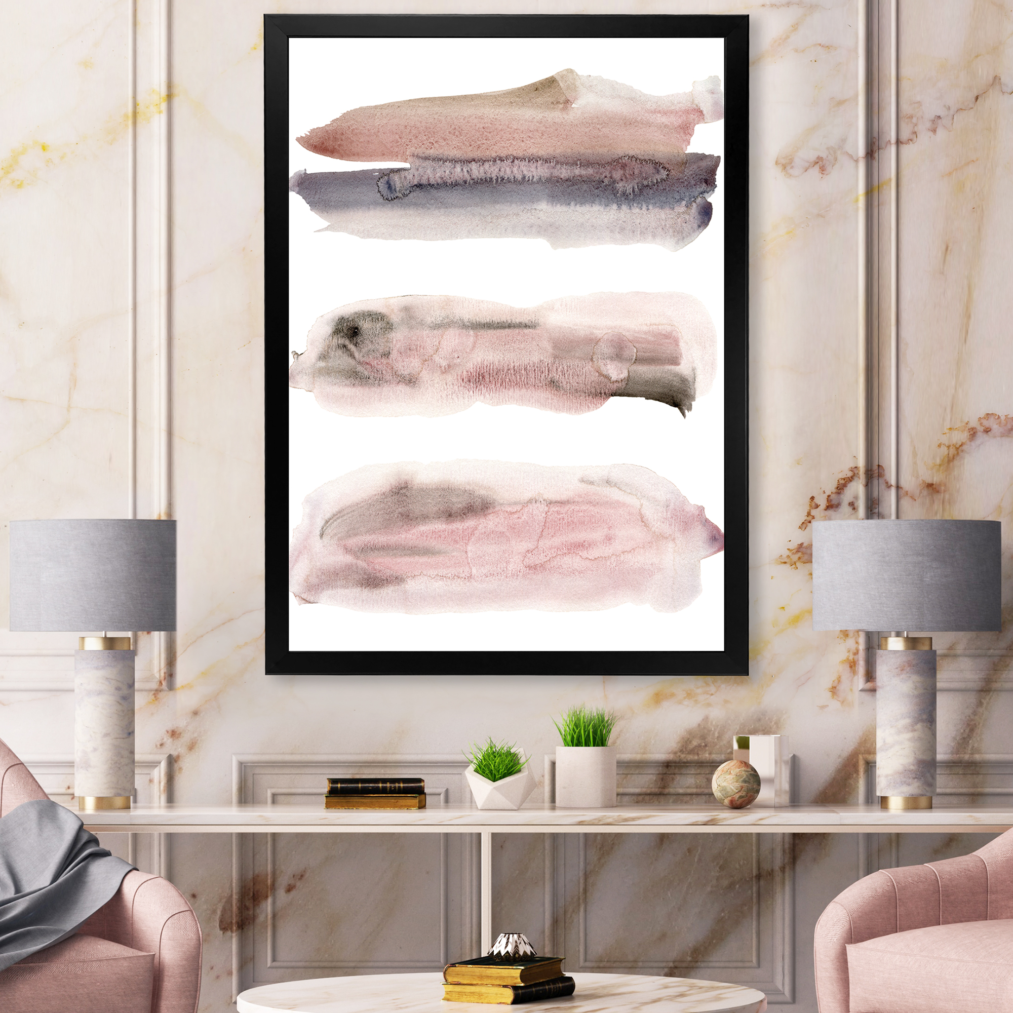 Designart 'Blue and Pink Clouds With Beige Spots II' Modern Framed Art Print