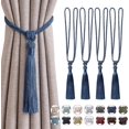thumbnail image 1 of Juego de 4 alzapaños de borlas largas para cortinas, hechos a mano, de cuerda trenzada con nudos de estilo europeo para la decoración de ventanas de la oficina en casa, 1 of 5