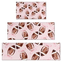 Pink Footballs with Bows Pattern Kitchen Rugs Sets Of 3,Kitchen Runner Rugs Non Skid Washable,Decorative Kitchen Floor Mats for Kitchen,Sink,Laundry,17"x30"  17"x47"   17"x59"