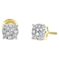 10K Yellow Gold Real Diamond Unisex 6.5mm 4 Prong Round Stud Earrings 1/3 CT