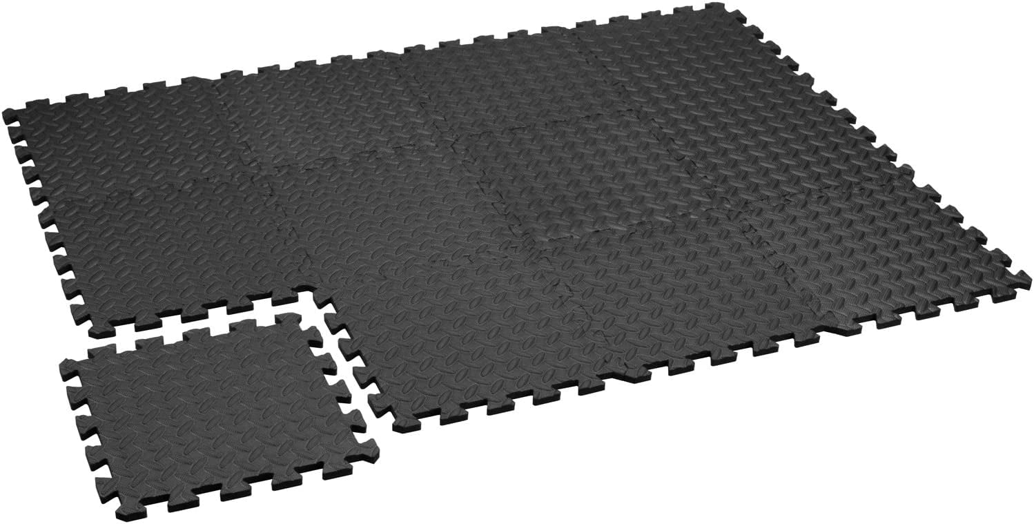 Yes4All 36 pcs Interlocking Exercise Foam Mats, Cover 36 sqft, 3/8 inch  Thick, Black Color