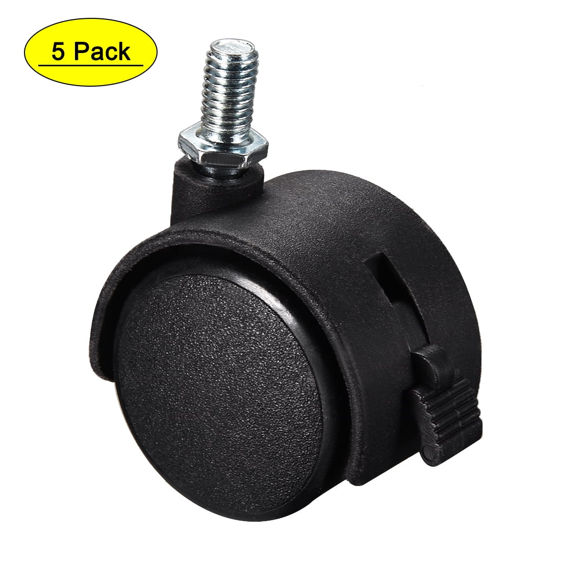 Uxcell 1.5 inch M8x15mm Threaded Nylon Office Chair Caster Twin Wheel with Brake Black 5 Pack