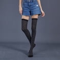 thumbnail image 3 of Qarigey Paquete de 2 calcetines a rayas de talla grande hasta el muslo, transpirabilidad, apariencia única y flexible, calcetines antideslizantes, Medias gris negro, 3 of 6