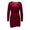 thumbnail image 3 of Women's Sexy V Neck Fitted Sequin Mini Dress Party Dress Formal Long Dress plus Size Long Wrap Dresses for Women Dress with Slit Party Gowns for Women Dresses for Women Party Wedding plus Size Long, 3 of 5