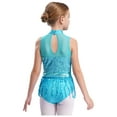 thumbnail image 3 of inlzdz Justaucorps Sans Manches à Franges pour Filles, Patchwork à Sequins, Franges, Performance, Bleu Vert 12, 3 of 7