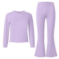 thumbnail image 2 of Cethrio Girls Outfit Sets, Long Sleeve Casual Knitting Cotton 2 Piece Tops and Pants Sets Purple Size 10-12, 2 of 4