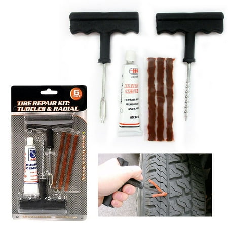 6 Pc Tire Repair Kit Tubeless Flat Tire Patch Car Rasp Plugs Tool Rubber