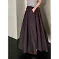 thumbnail image 2 of Elegante vestido largo de gasa plisado artístico drapeado de alta gama para mujer, color sólido, cintura alta, estilo coreano, 2 of 5