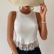 thumbnail image 2 of Blusa sin mangas Ticfox con Cuello redondo y empalme con borlas delanteras para mujer Blanco S, 2 of 11