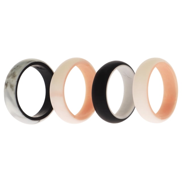 Juego de anillos de boda de silicona de 2 capas - Rose-Marble de ROQ para mujer - Anillo de 4 x 6 mm