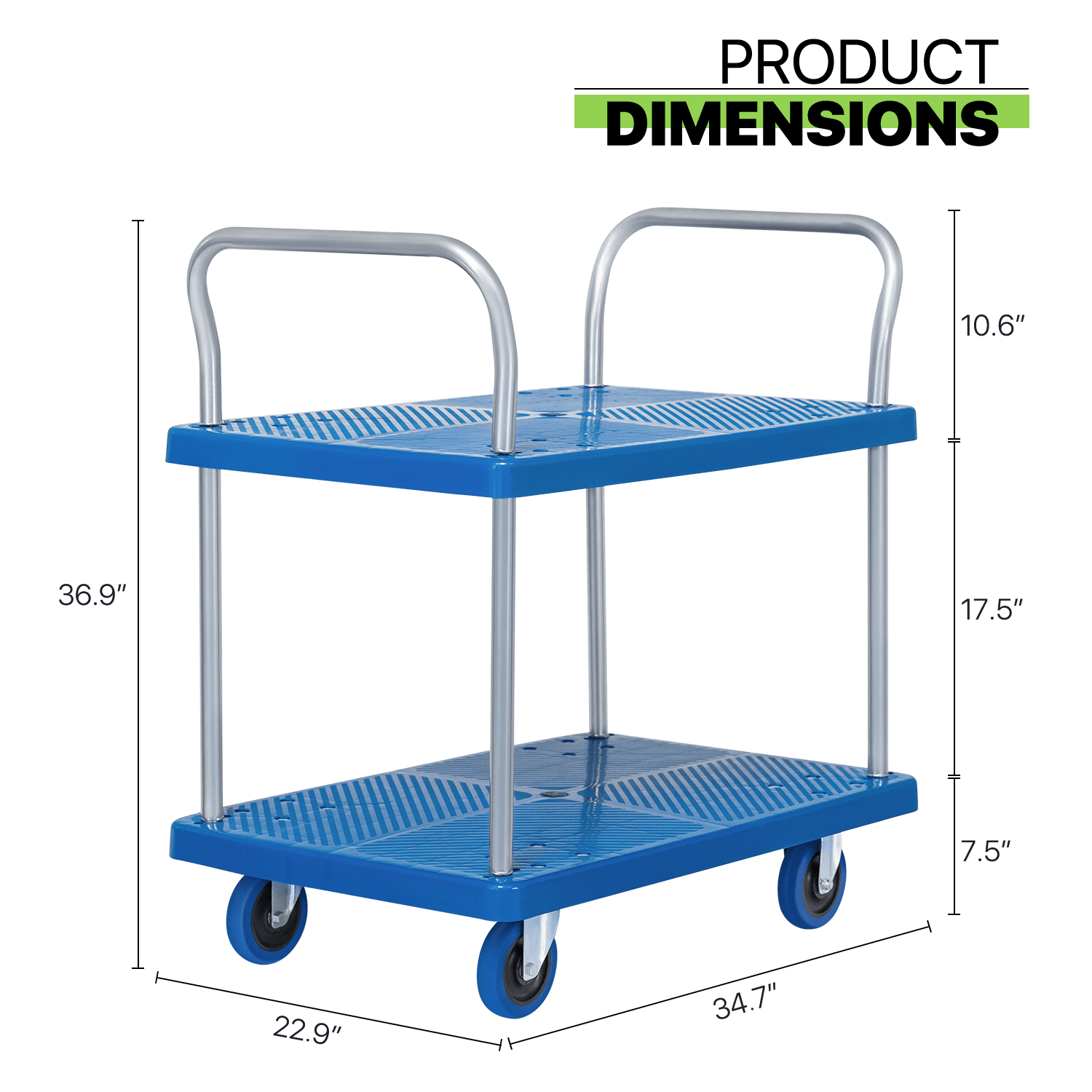 Magshion 2 Tier Steel Utility Cart Rolling Trolley Cart, for Home Warehouse School Garage, 661 lbs Capacity