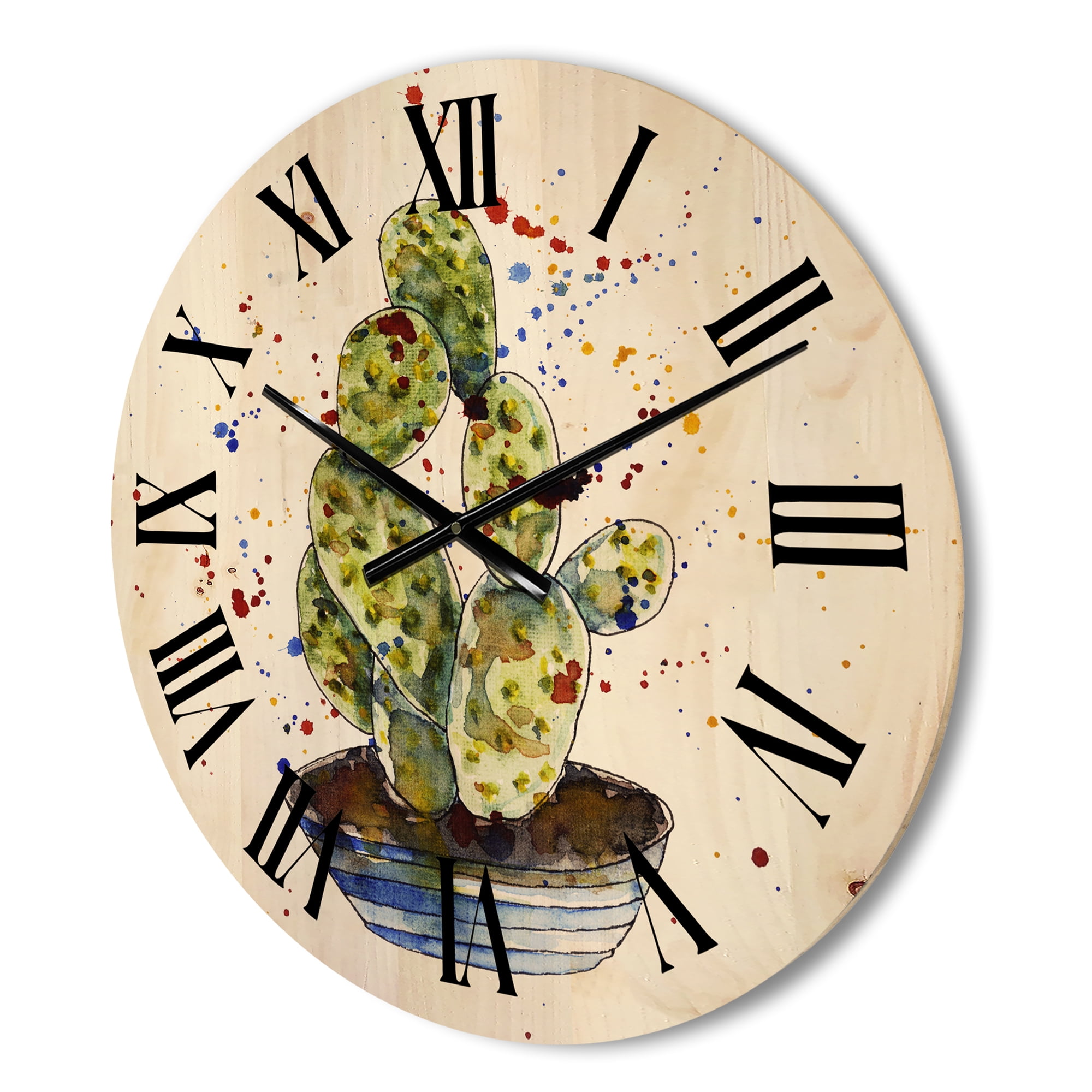 Designart 'Abstract Cactus Houseplant' Traditional Wood Wall Clock
