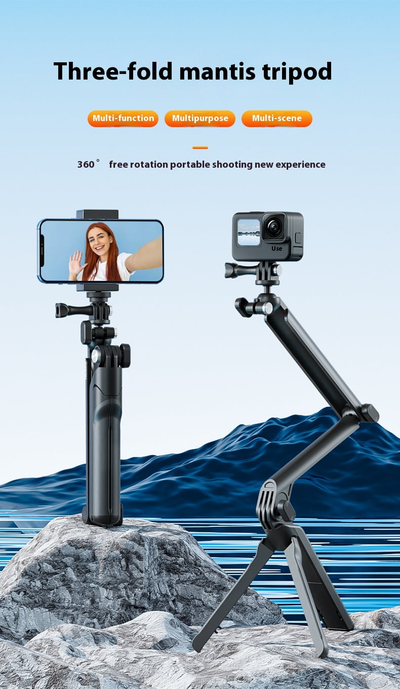 Bigcan Three-Fold Mantis Tripod – Multi-Angle Selfie Stick & Stabilizer for Action Cameras & Smartphones, 360° Rotation, Tabletop Stand