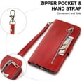thumbnail image 3 of Wallet Case Compatible with iPhone 14 Plus, 5 Card Slots Magnetic Closure Zipper Pocket Cash Handbag PU Leather Flip Protective Phone Case with Wrist Strap TPU Kickstand Cover - Red, 3 of 18