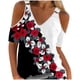 thumbnail image 1 of Gibobby Playera Corte clásico para MujerCamiseta manga corta con cuello en V y hombros descubiertos informal verano para mujer(Rojo,XL), 1 of 4