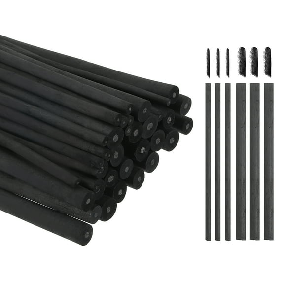 Uxcell Willow Charcoal Sticks, 2-4mm / 7-9mm Willow Charcoal Pencils Soft Sketch Vine Art Supplies Set for Drawing Sketching Shading Painting Artists (Black, Pack of 50)