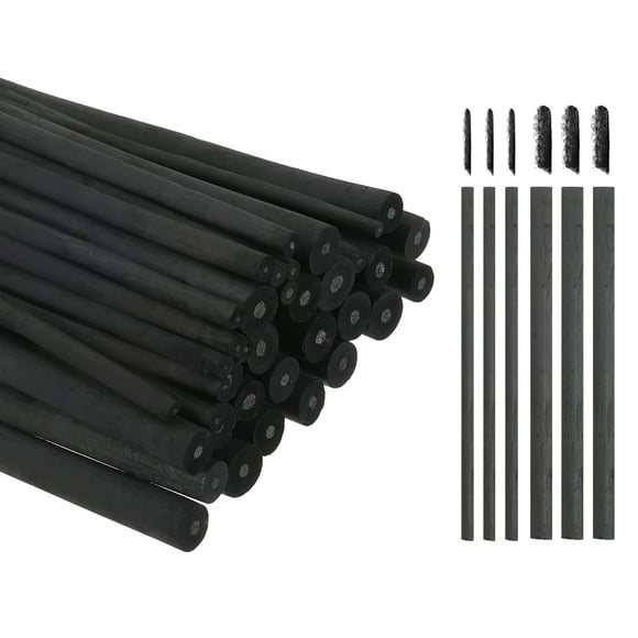 Uxcell Willow Charcoal Sticks, 2-4mm / 7-9mm Willow Charcoal Pencils Soft Sketch Vine Art Supplies Set for Drawing Sketching Shading Painting Artists (Black, Pack of 50)