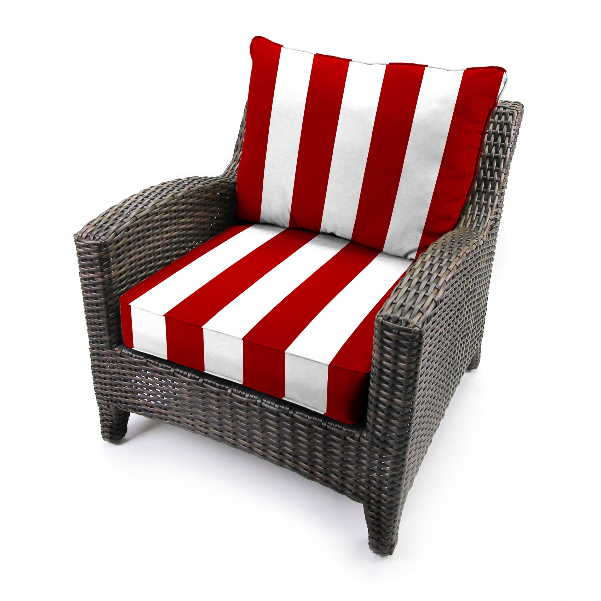 Jordan Manufacturing 46.5" x 24" Cabana Stripe Red Stripe Square Outdoor Deep Seating Patio Seat Cushion and Back Cushion 2-Piece Set