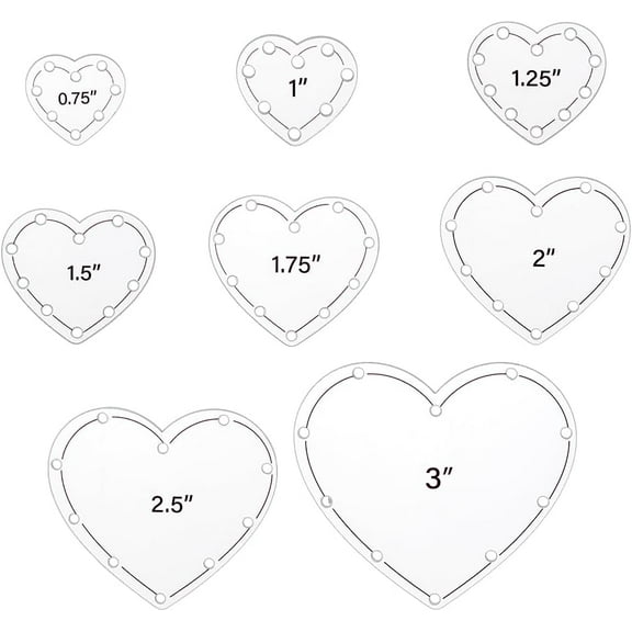 16 PCS Heart Quilting Templates Set 0.75" 1" 1.25" 1.5" 1.75" 2" 2.5" 3" Acrylic Heart Template Ideal Sewing Products Embroidery Pattern Stabilizers for Hand Quilting Patchwork Crafts