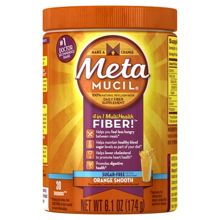 - Metamucil Multi-Health Psyllium Fiber Supplement Sugar-Free Powder, Orange Flavored, 30 Servings