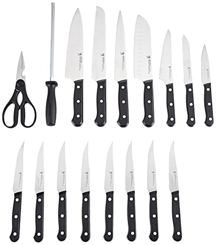 HENCKELS Razor-Sharp Solution 18-pc Knife block set, Chef Knife, Steak Knife, Utility Knife, Dark Brown, Stainless Steel