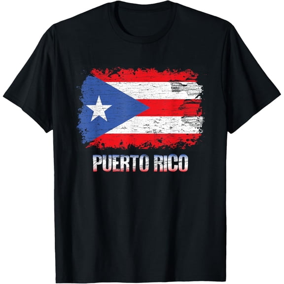Puerto Rican Tropical Weathered Caribbean Flag Souvenir T-ShirtMen's and women's gift, black and white T-shirt, size: Extra large S-4XL