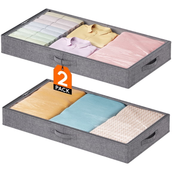 Lifewit Under Bed Storage Containers, 4.3 Inches Tall Low Profile Underbed Storage, Foldable Clothes Storage Bags Organizer Bin with Lids, Ultra Thick Fabric for Blankets Pillows Shoes, Large, 2 Pack