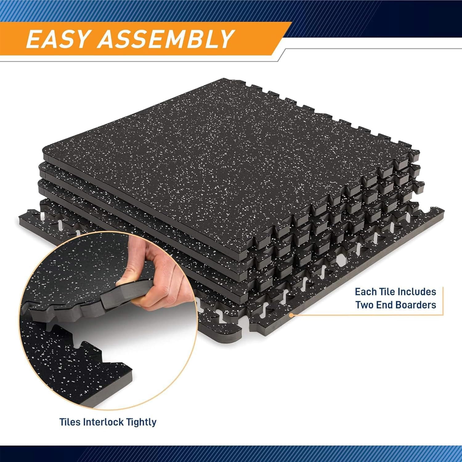 RitKeep Rubber Flooring Mats, 1/2 in x 24 in x 24 in, Sweatproof,  EVA Foam Black Exercise Mats