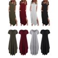 thumbnail image 6 of Gustave Women V Neck Casual Long Dress Short Sleeve Split Loose Maxi Dress Summer Beach Holiday Dress with Pocket "Gray, M", 6 of 7